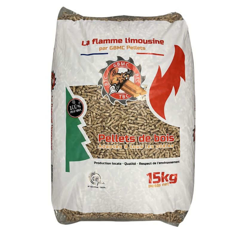 Pellets de Bois La Flamme Limousine 15 Kg Din Plus (70 sacs)