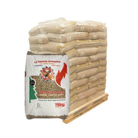 Sac de Pellets La Flamme Limousine 15 Kg Din Plus - vue d'ensemble avec palette